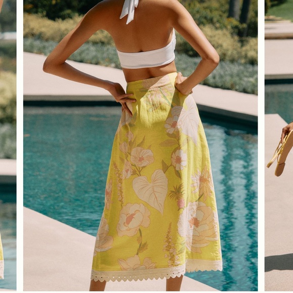 Farm Rio Floral Yellow Wrap Skirt - Picture 9 of 11